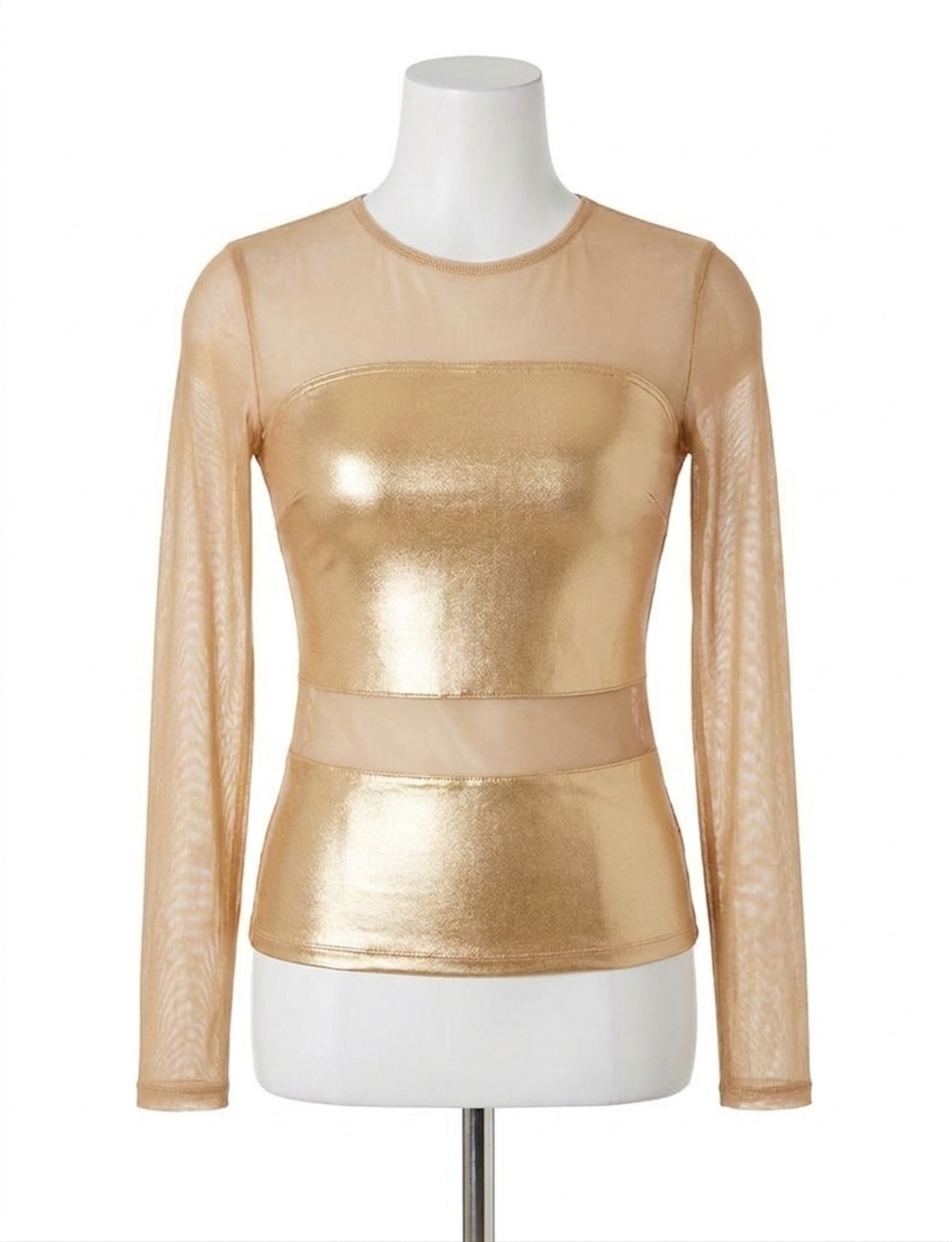 NEW COMMANDO gilded chic mesh long sleeve top in gold